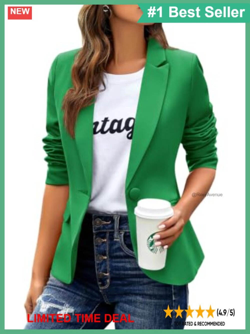 Women's Business Casual Blazer Notched Lapel Work Suit Jacket